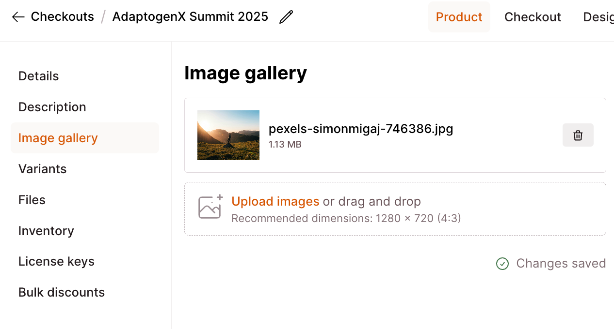 Checkout Page form enabling you to add images to your page