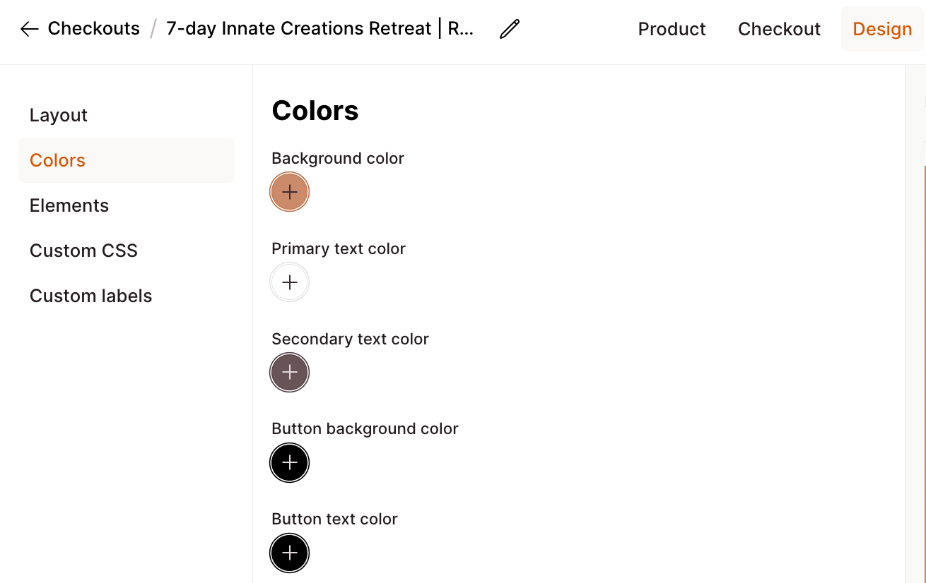 Checkout Page form enabling you to customize the page, button and text colors in line with your branding