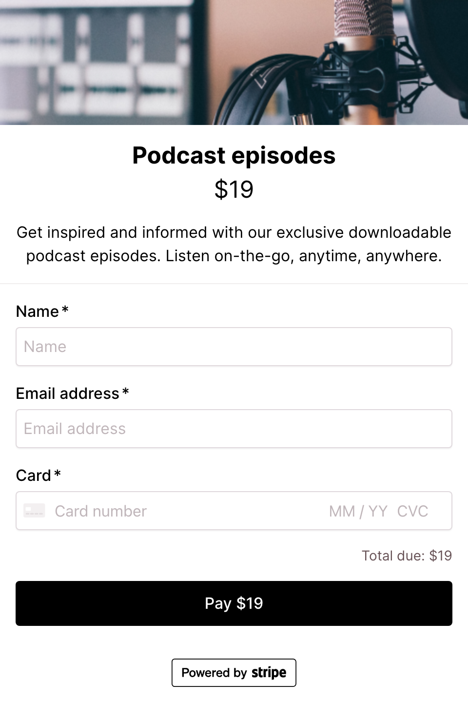 Podcast episodes checkout form