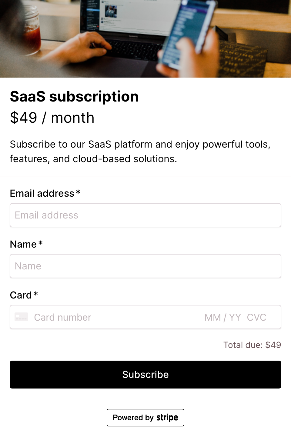 SaaS subscription checkout checkout form