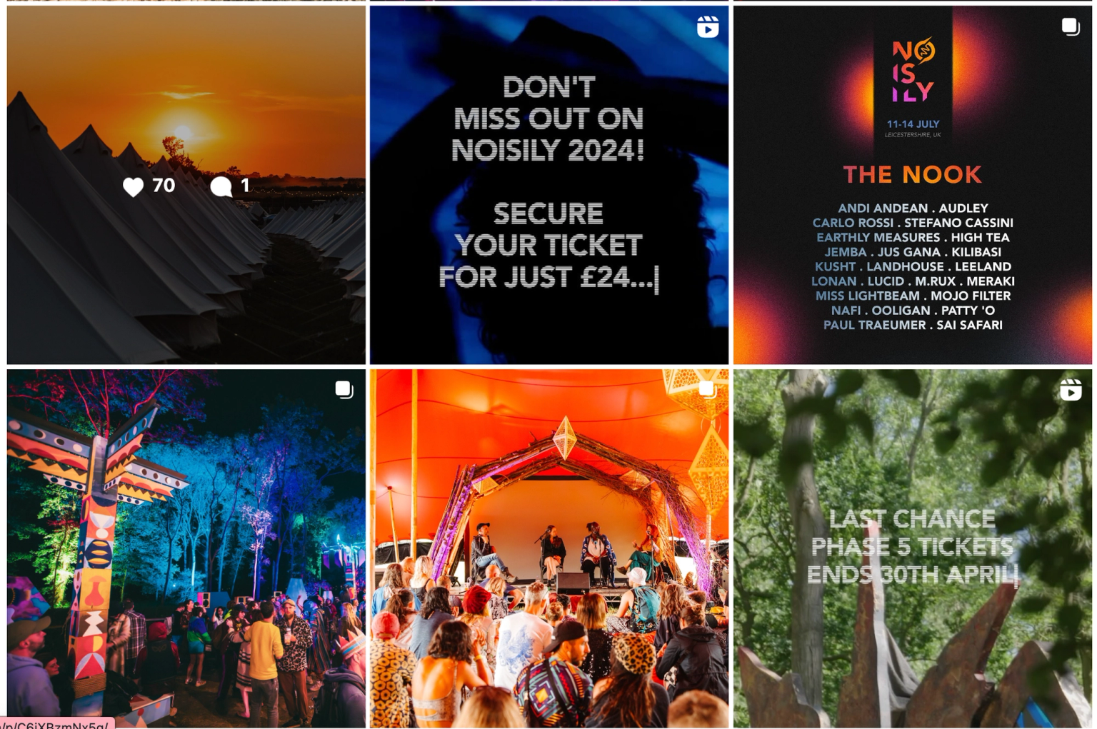 Screenshot of an Instragram grid for Noisily festival