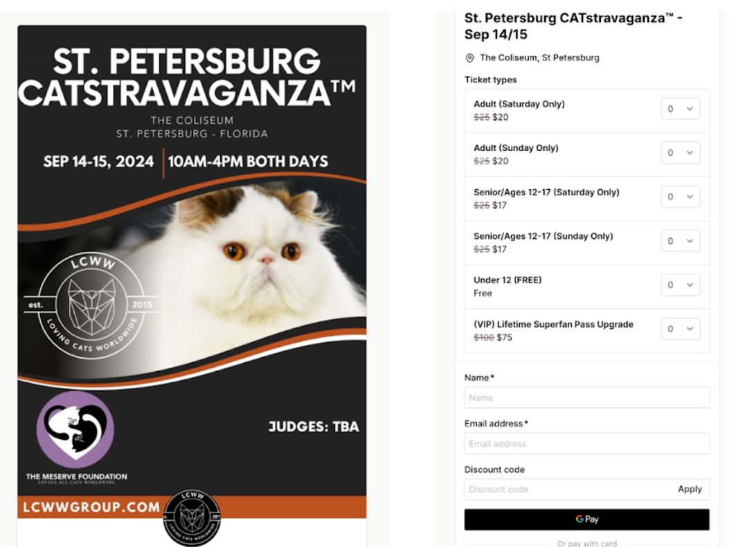 Screenshot of a Checkout Page client event, Catstraveganza