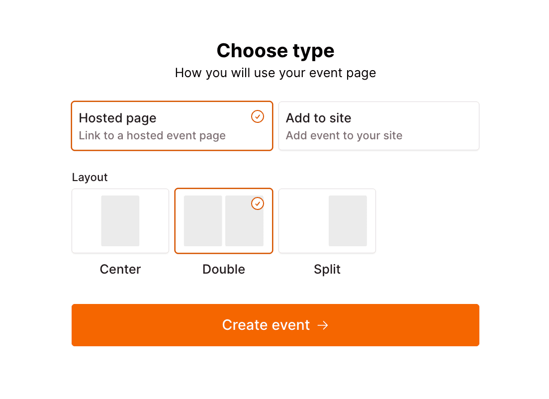 Checkout Page form enabling you to select from hosted or embedded page with layout options