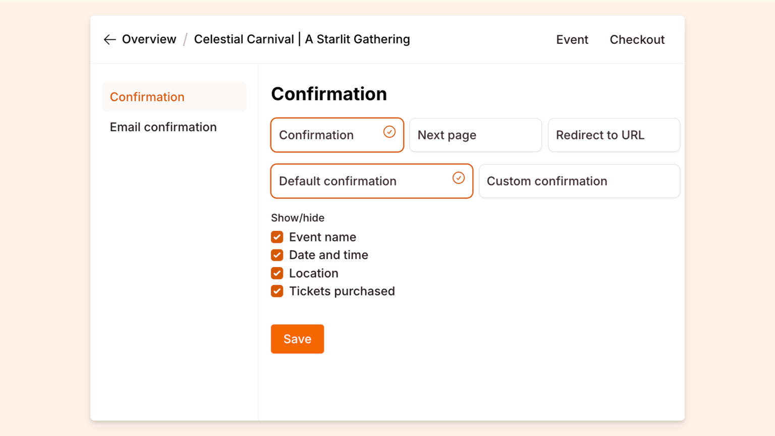 Checkout Page form enabling you to customize your confirmation email