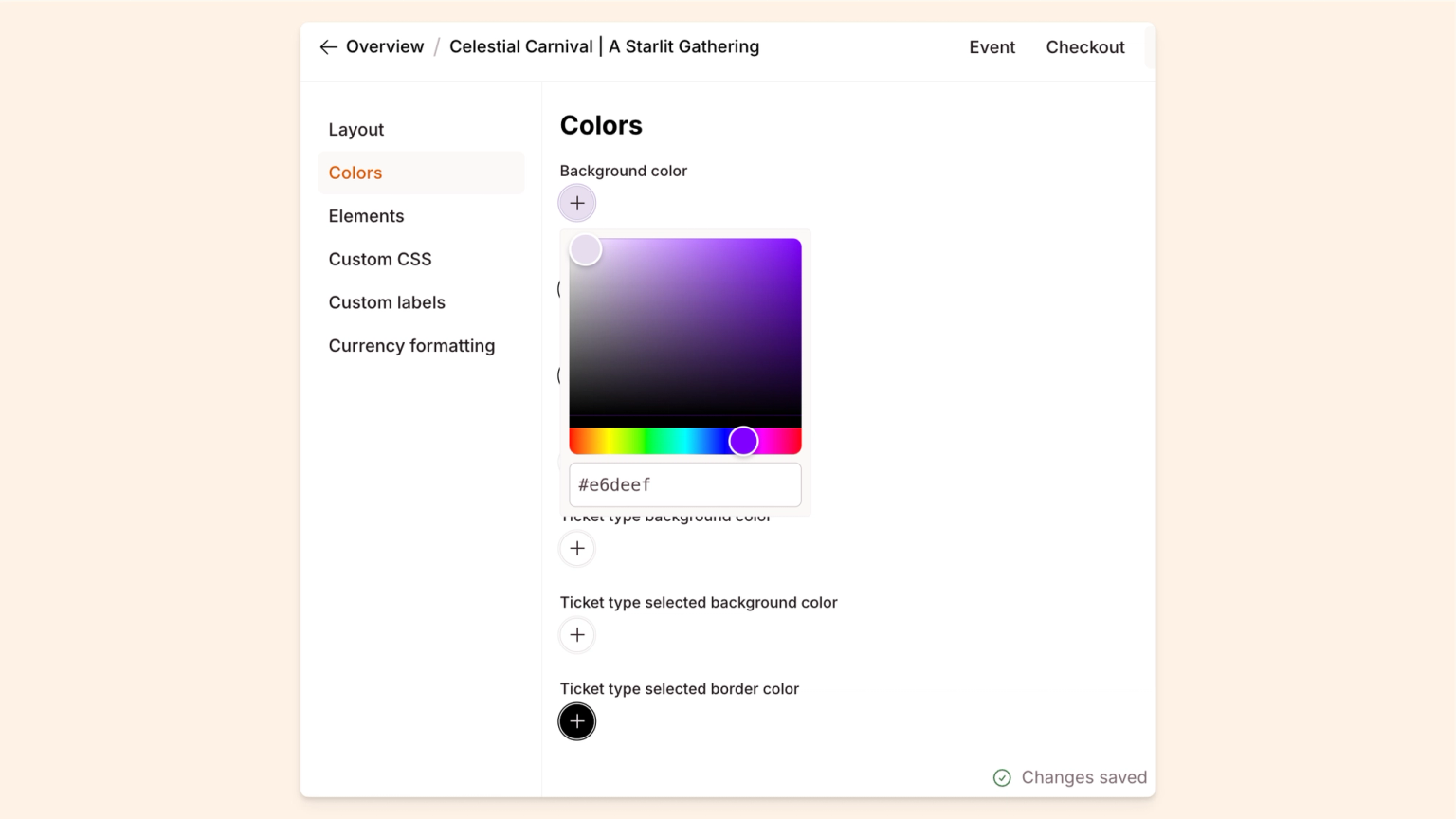 Checkout Page form enabling you to change the page colors to suit your branding