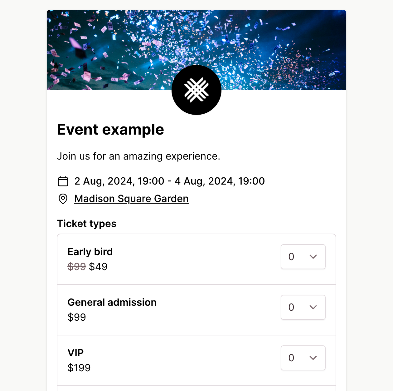 Create your own event pages in minutes - no-code needed, and no ticketing fees!