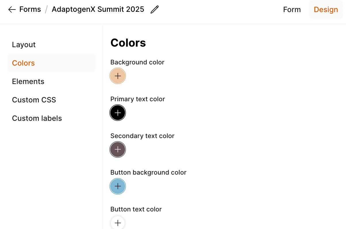 Checkout Page form enabling you to customize the colors of you page
