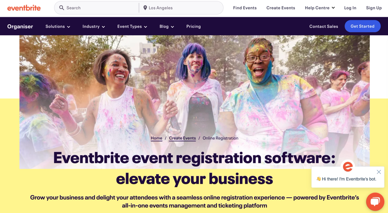 Screenshot of Eventbrite homepage