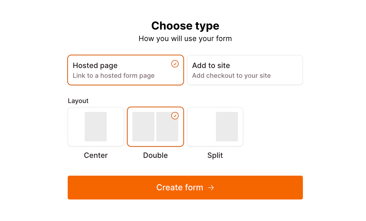 Checkout Page form enabling you to choose your page type