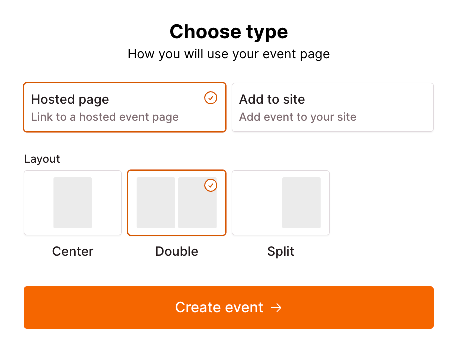 Screenshot of a Checkout Page form enabling you to choose page layout for your event