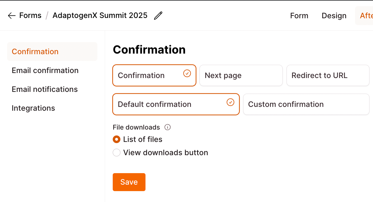 Checkout Page form enabling you to customize your confirmation emails
