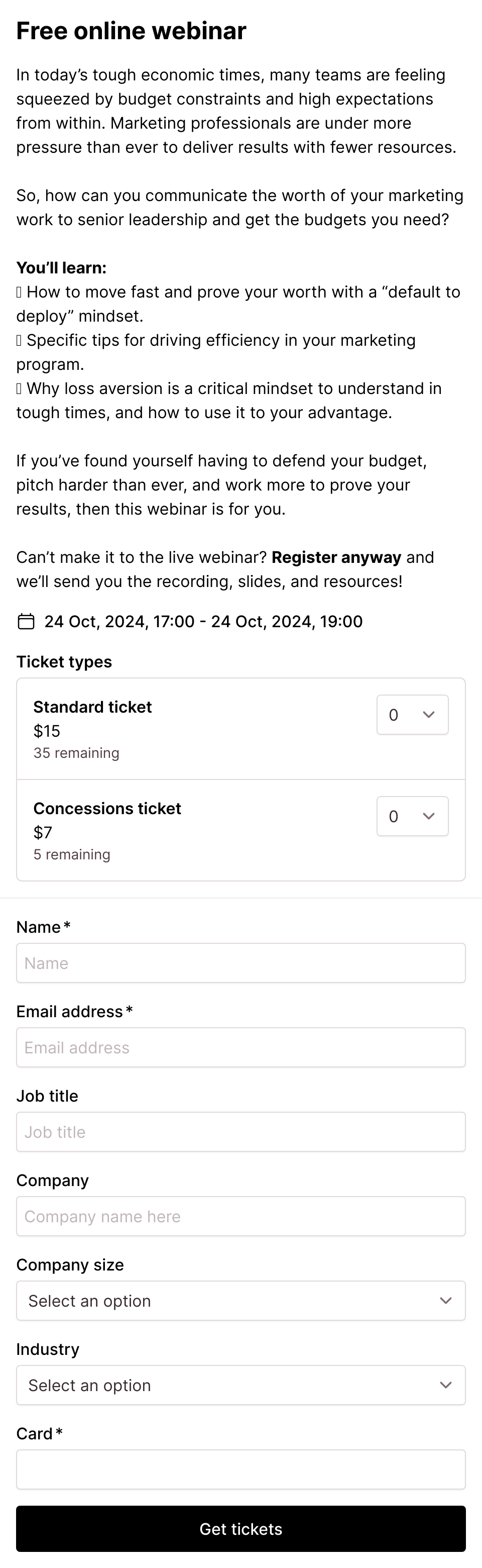 Free online webinar event registration form