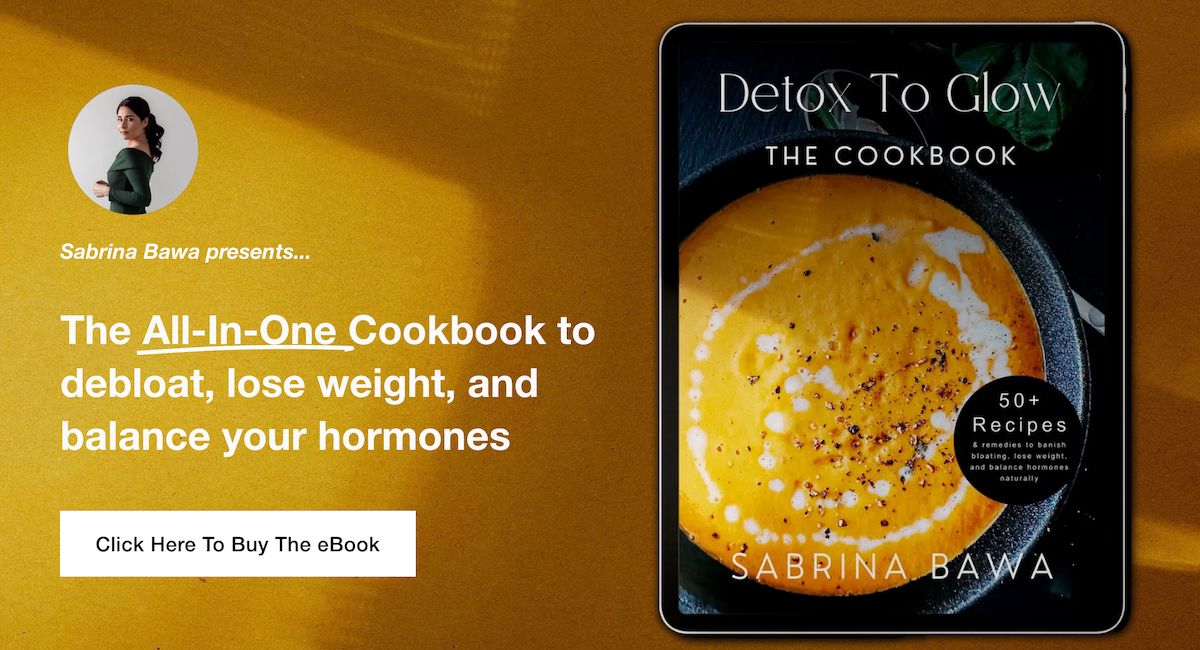Detox to Glow Cookbook cover shown with a 'Click Here To Buy The eBook' button
