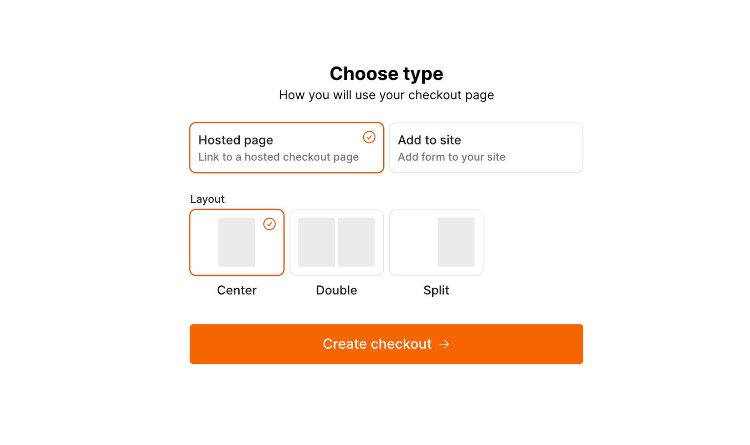 Checkout Page form enabling you to select your page layout