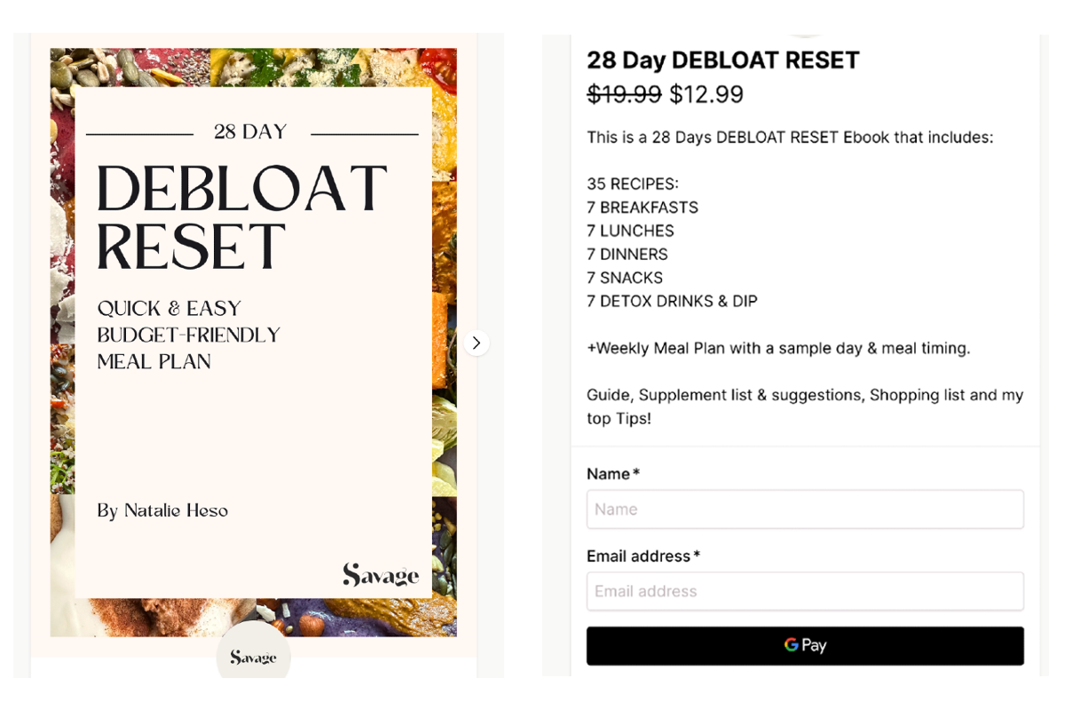 A Checkout Page showing a 28 day Debloat Diet reset