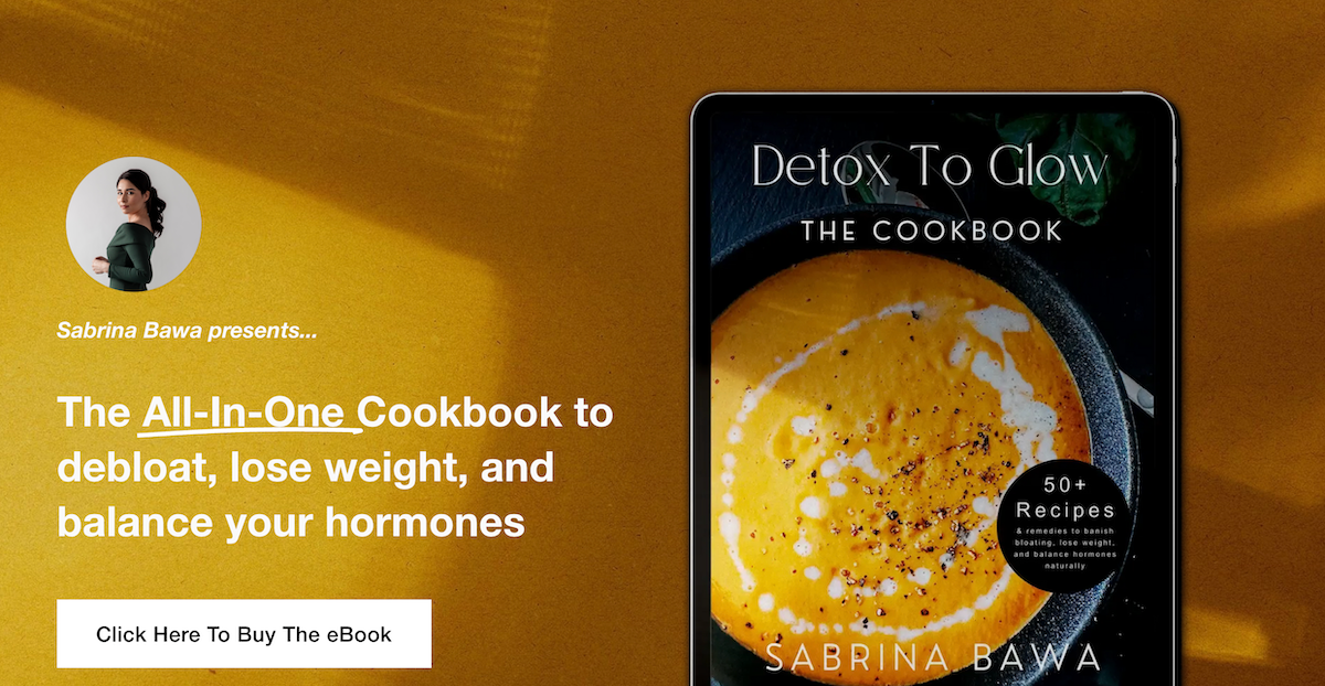 A shot from Sabrina Bawa's website, promoting her 'Detox to Glow' eBook
