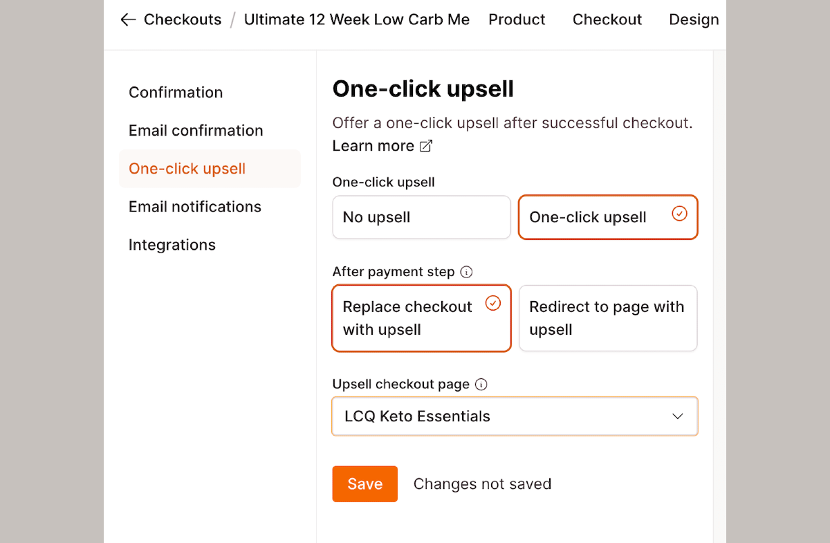 Checkout Page 'One-click upsell' form