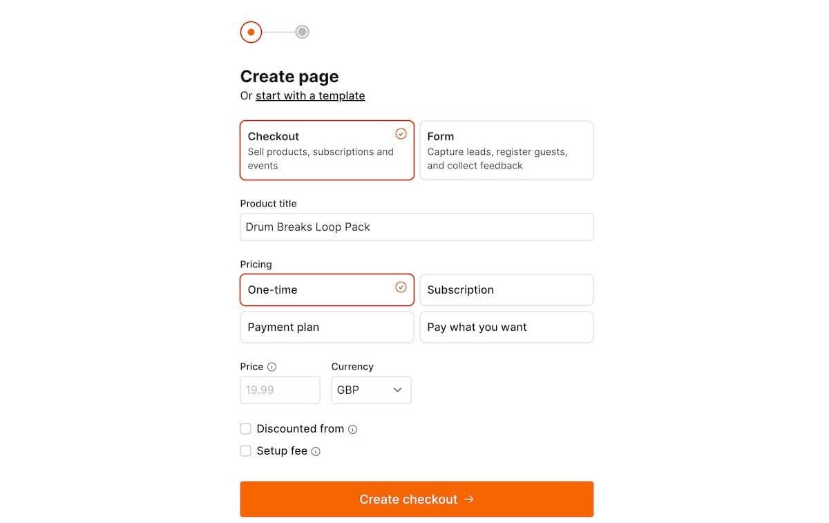 Checkout Page form enabling you to create a Checkout Page