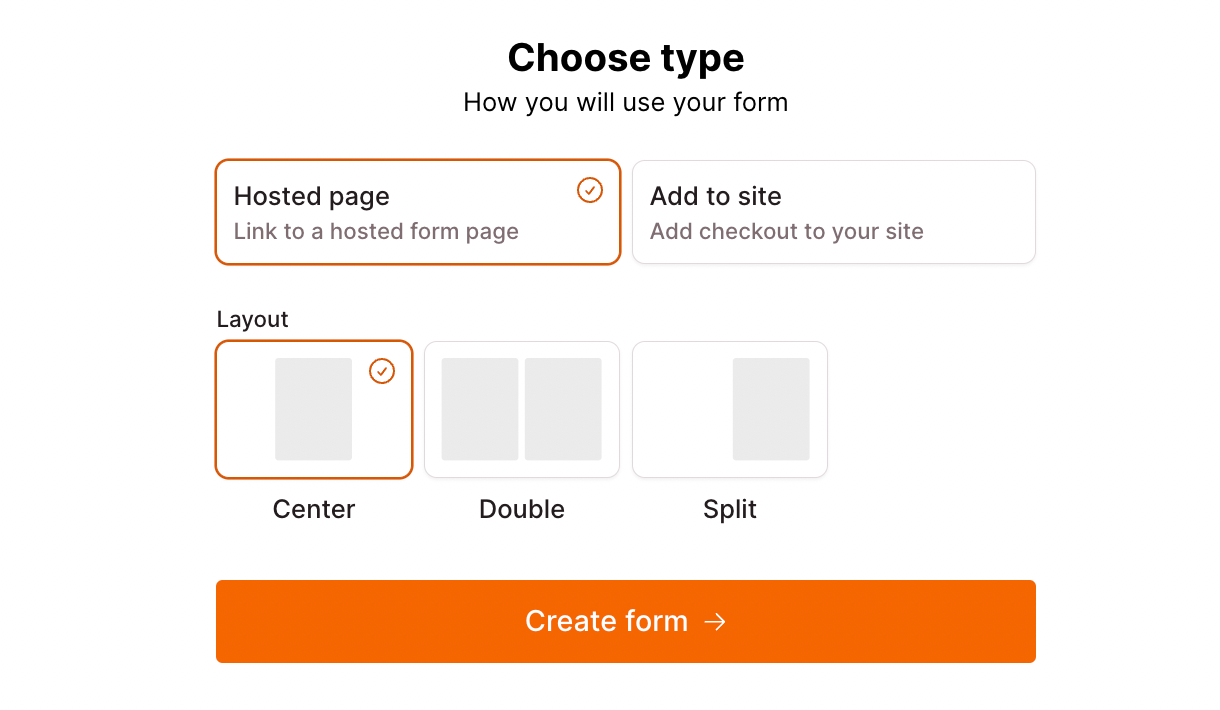 Form enabling you to choose your page type and page layout