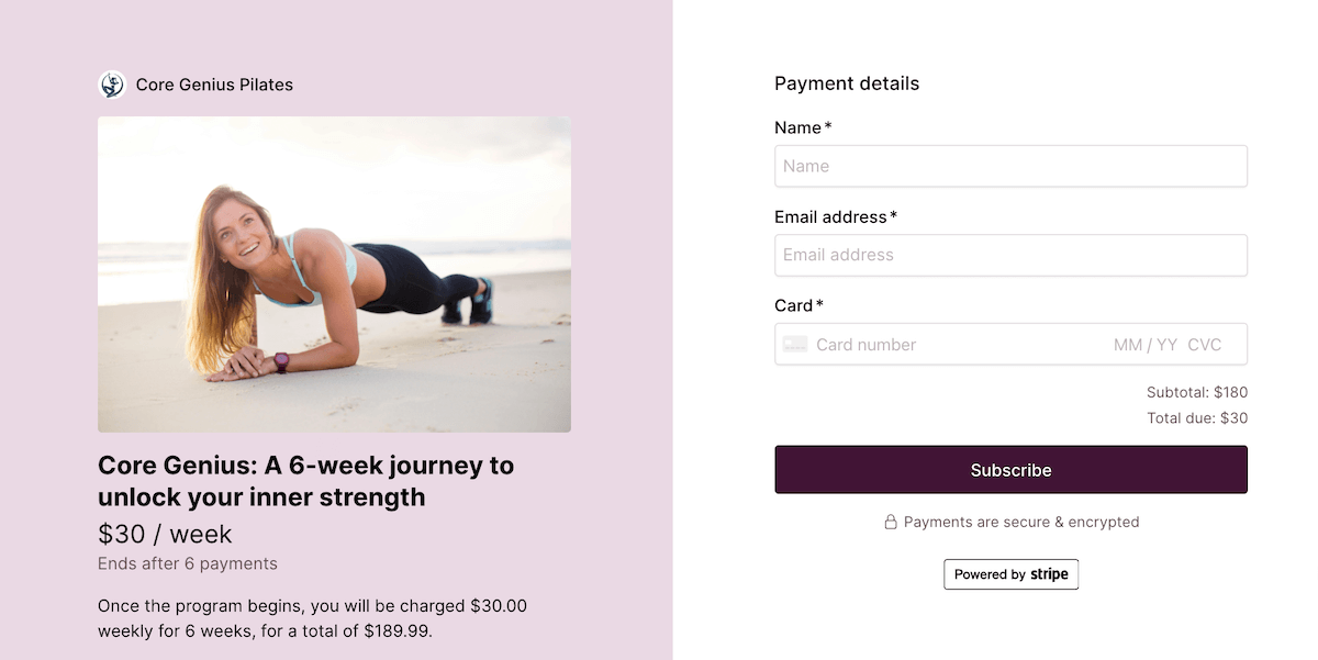 Screenshot of Checkout Page checkout with payment plan option set up