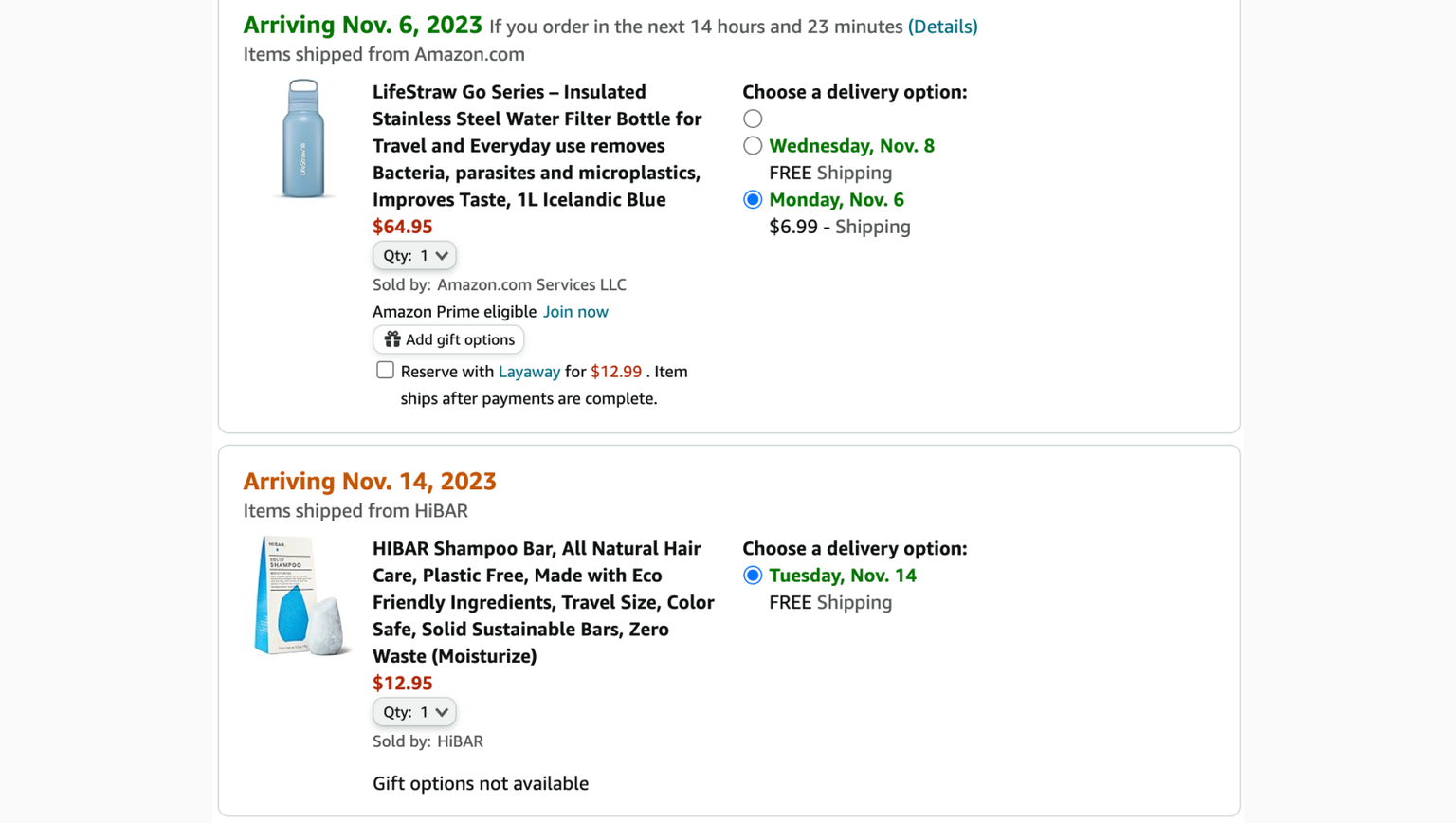 Amazon.com's shipping estimates for multiple items