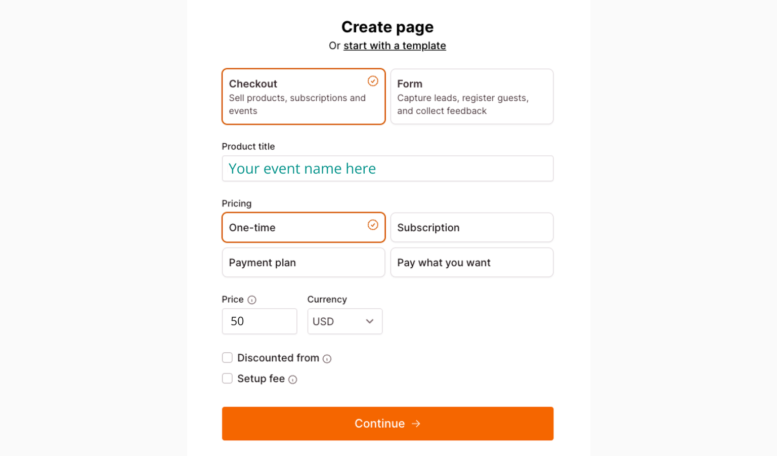 Create an event registration form with payment