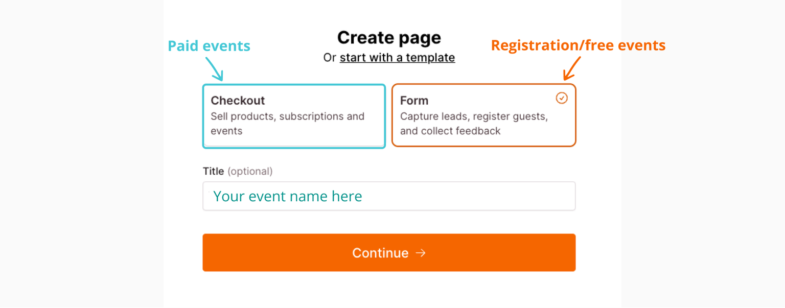 Choose type of event form