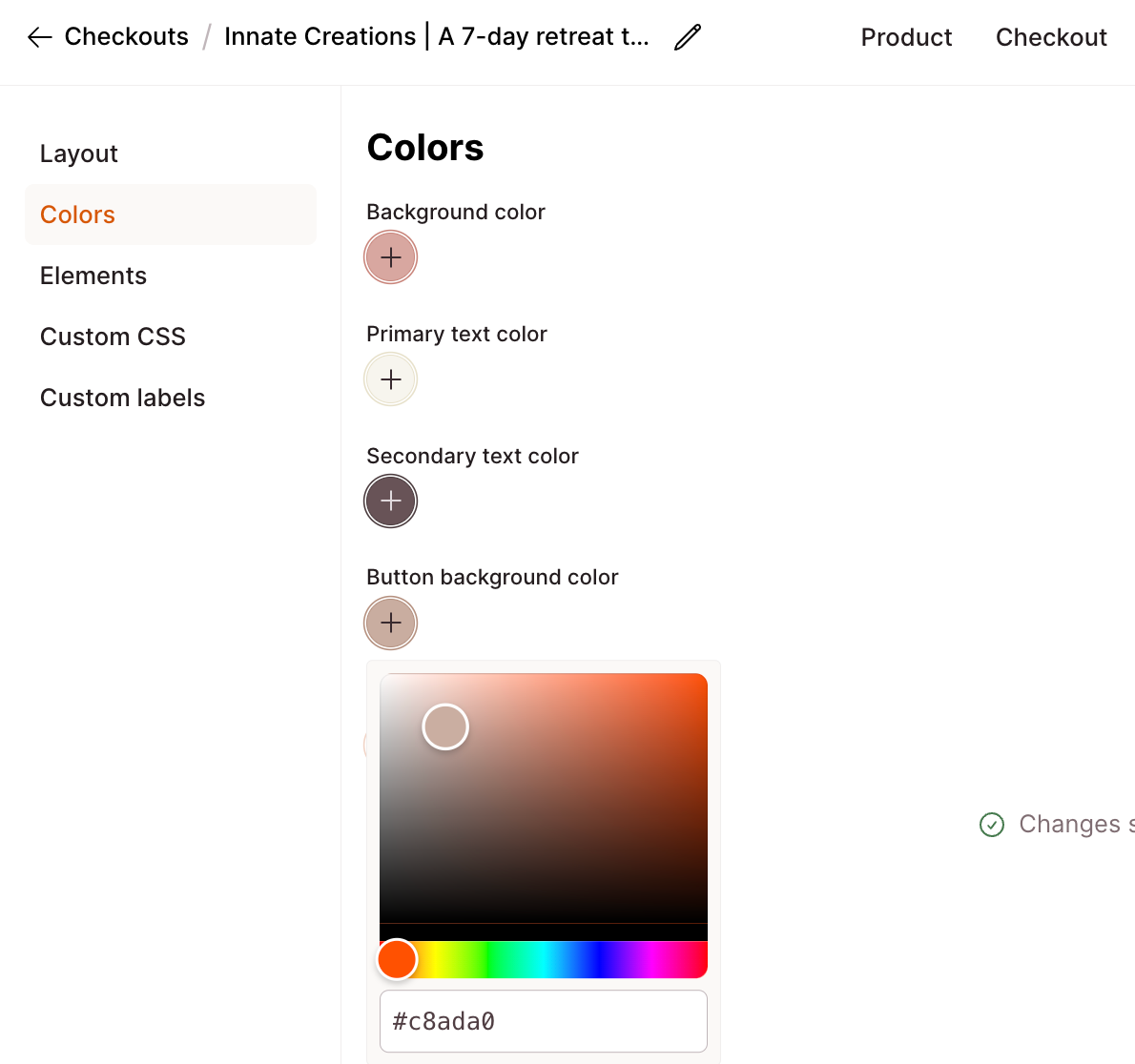 Checkout Page form enabling you to choose colors to suit your branding