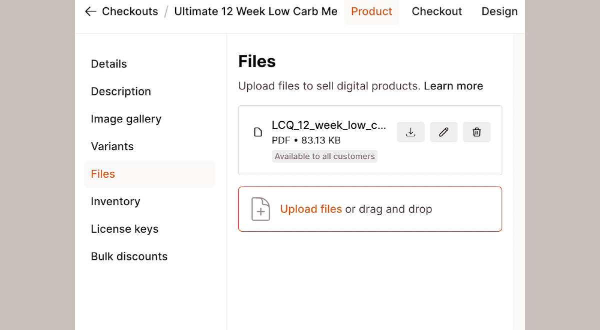 Checkout Page file upload form, for adding digital products for customer download