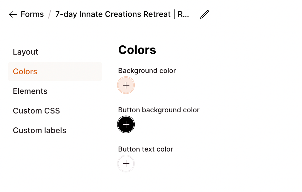 Checkout Page form enabling you to adjust the colors of your page, and CSS elements