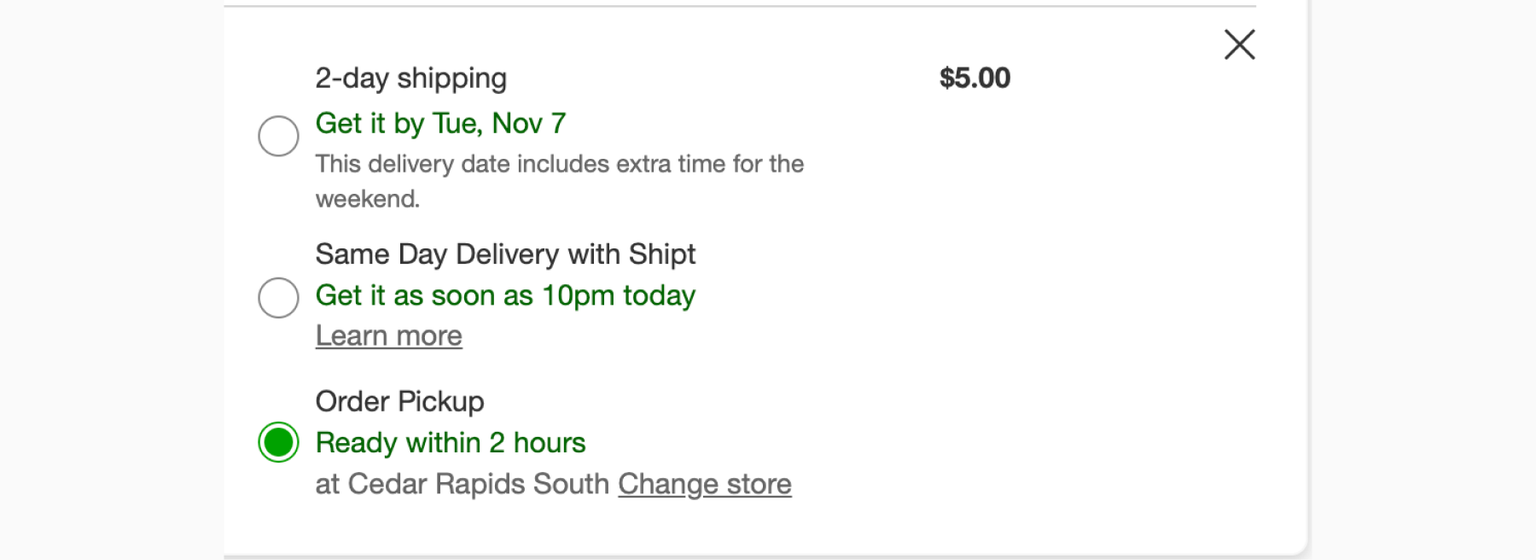 Shipping options on target.com