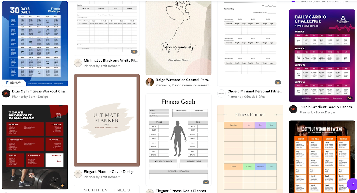 A selection of planner templates on Canva website