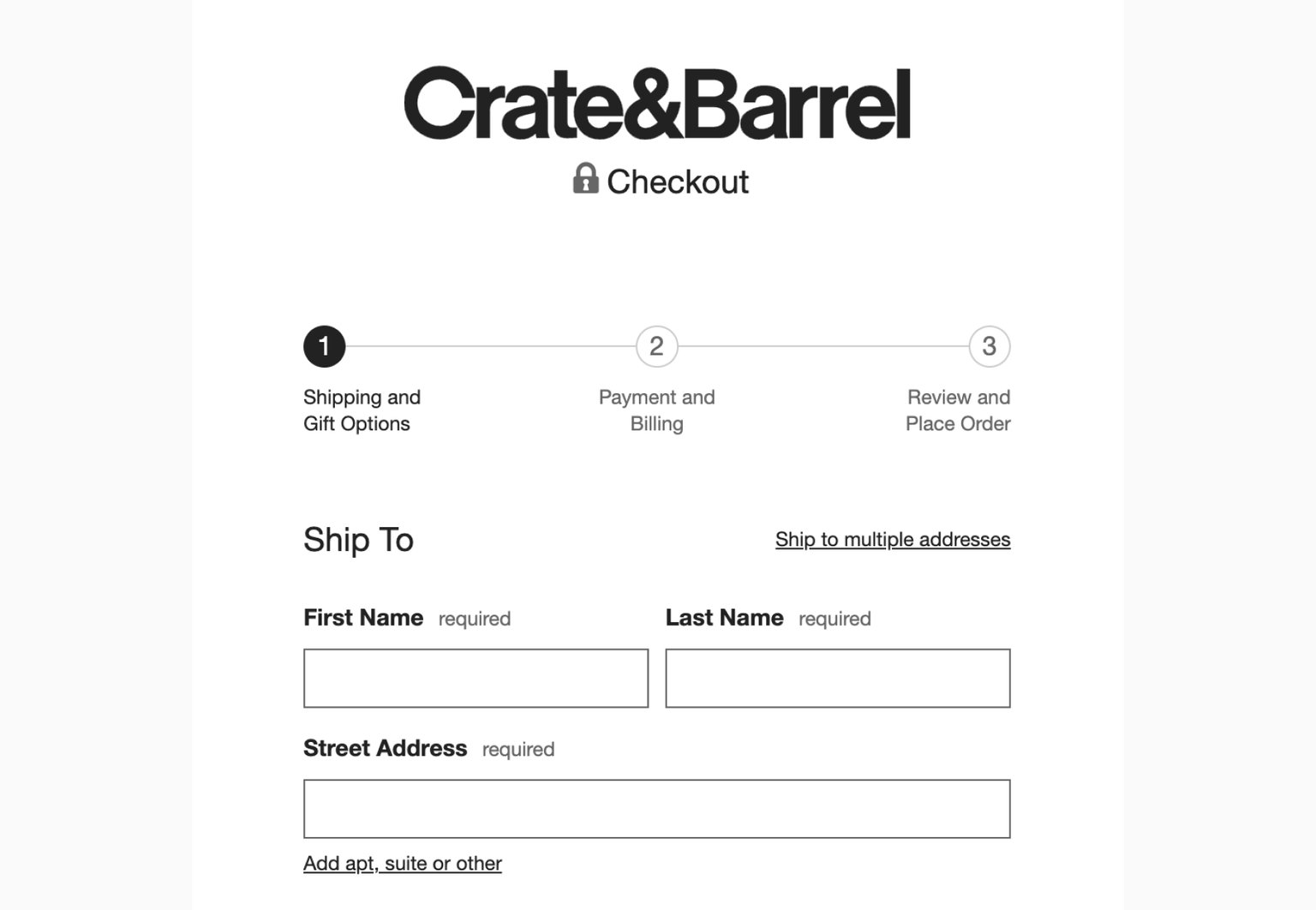 Shipping steps and progress bar by crateandbarrel.com