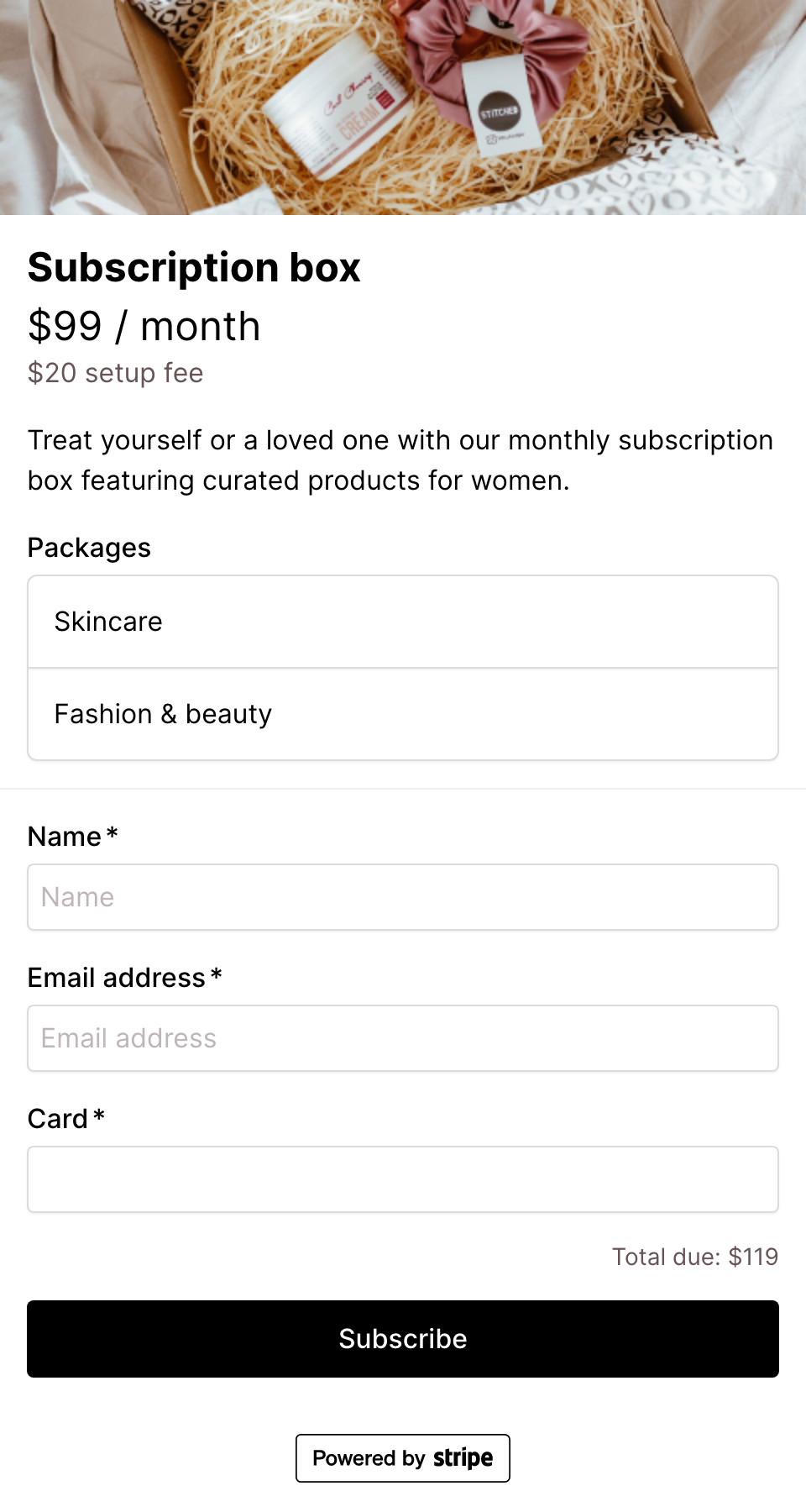 Subscription box checkout form