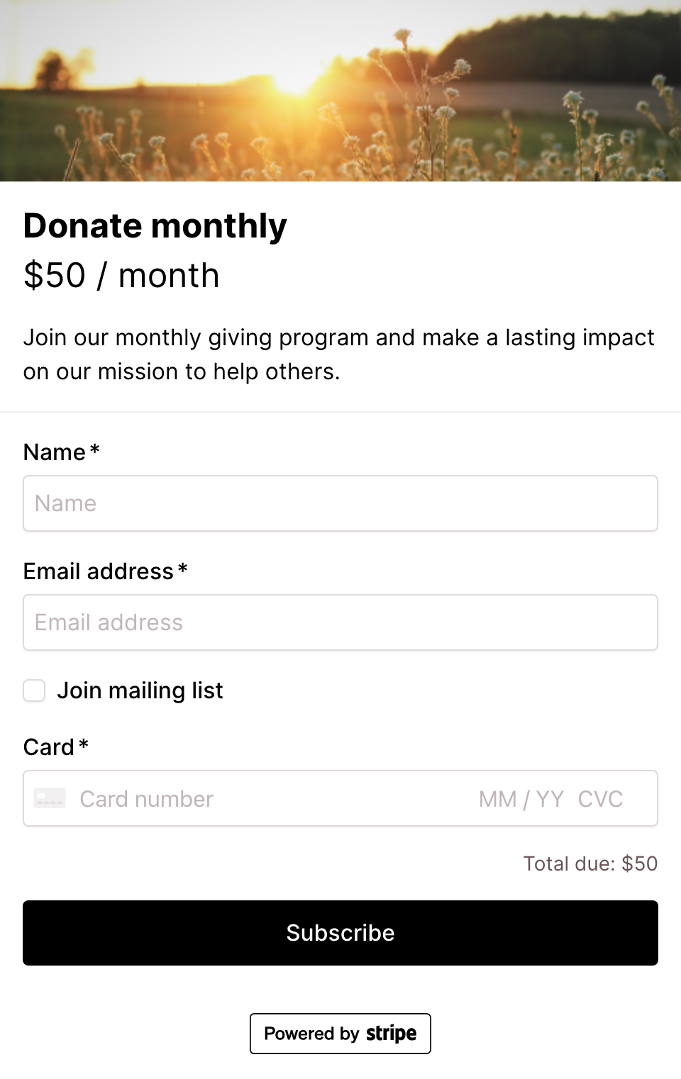 Recurring donation form - Stripe donation
