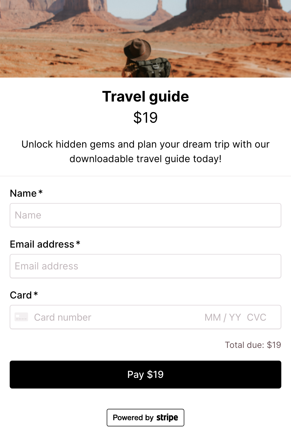 Travel guide checkout form