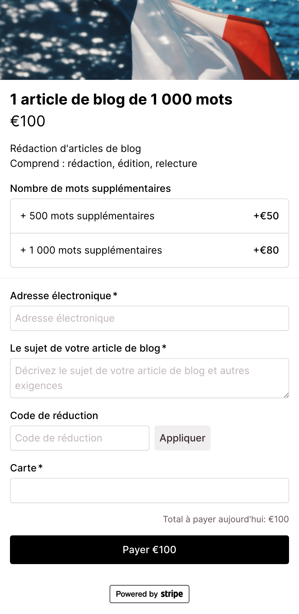 French translated checkout form