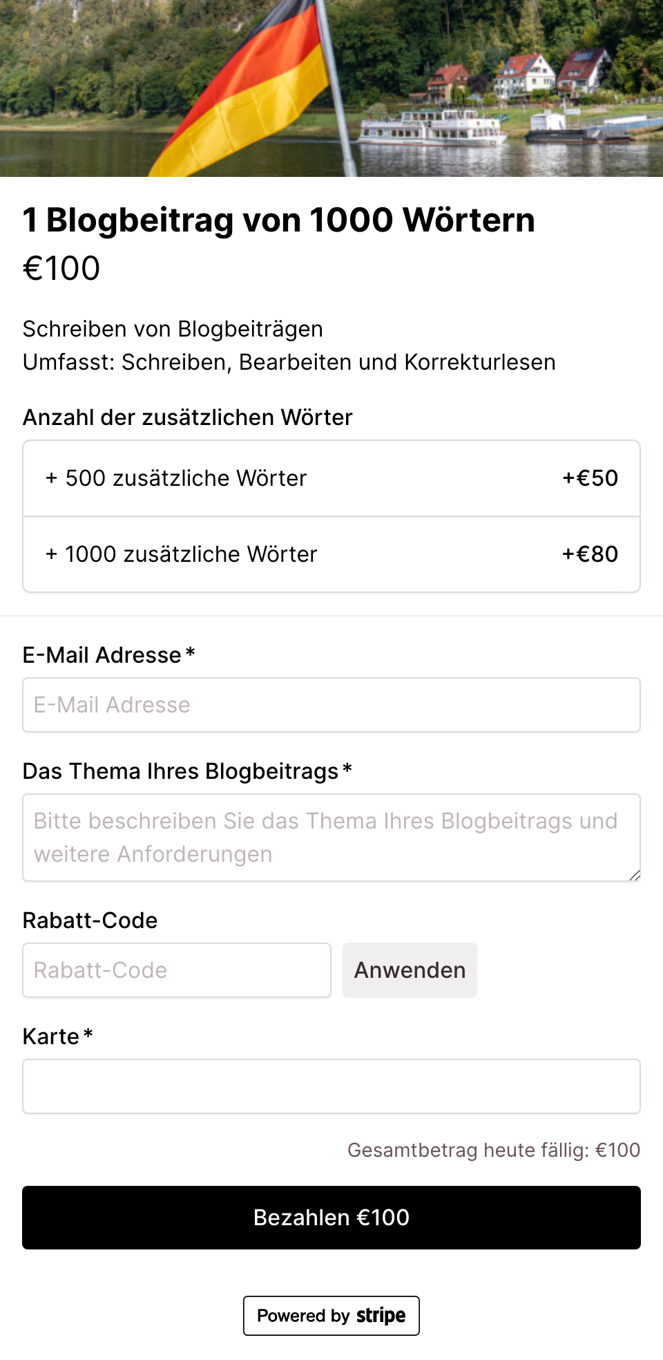 German translated checkout form