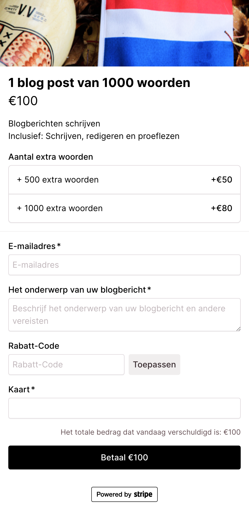 Dutch translated checkout form