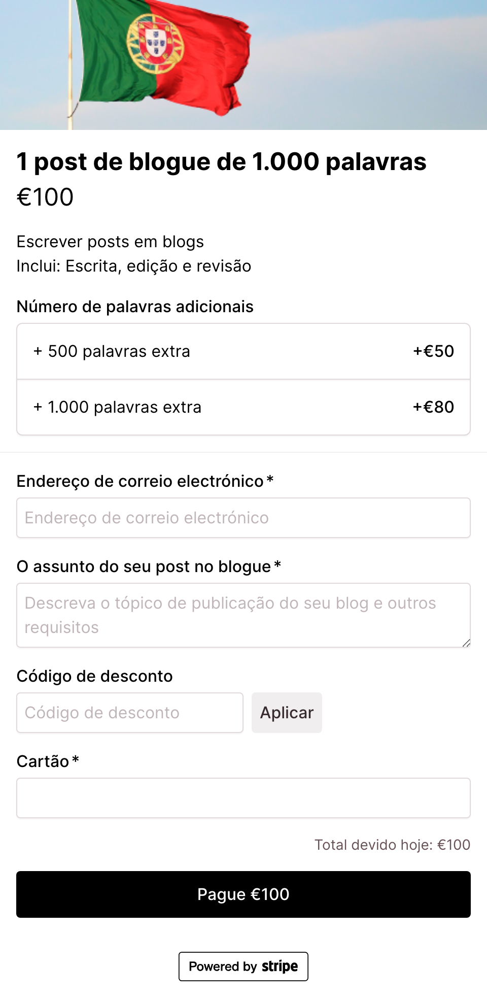 Portuguese translated checkout form