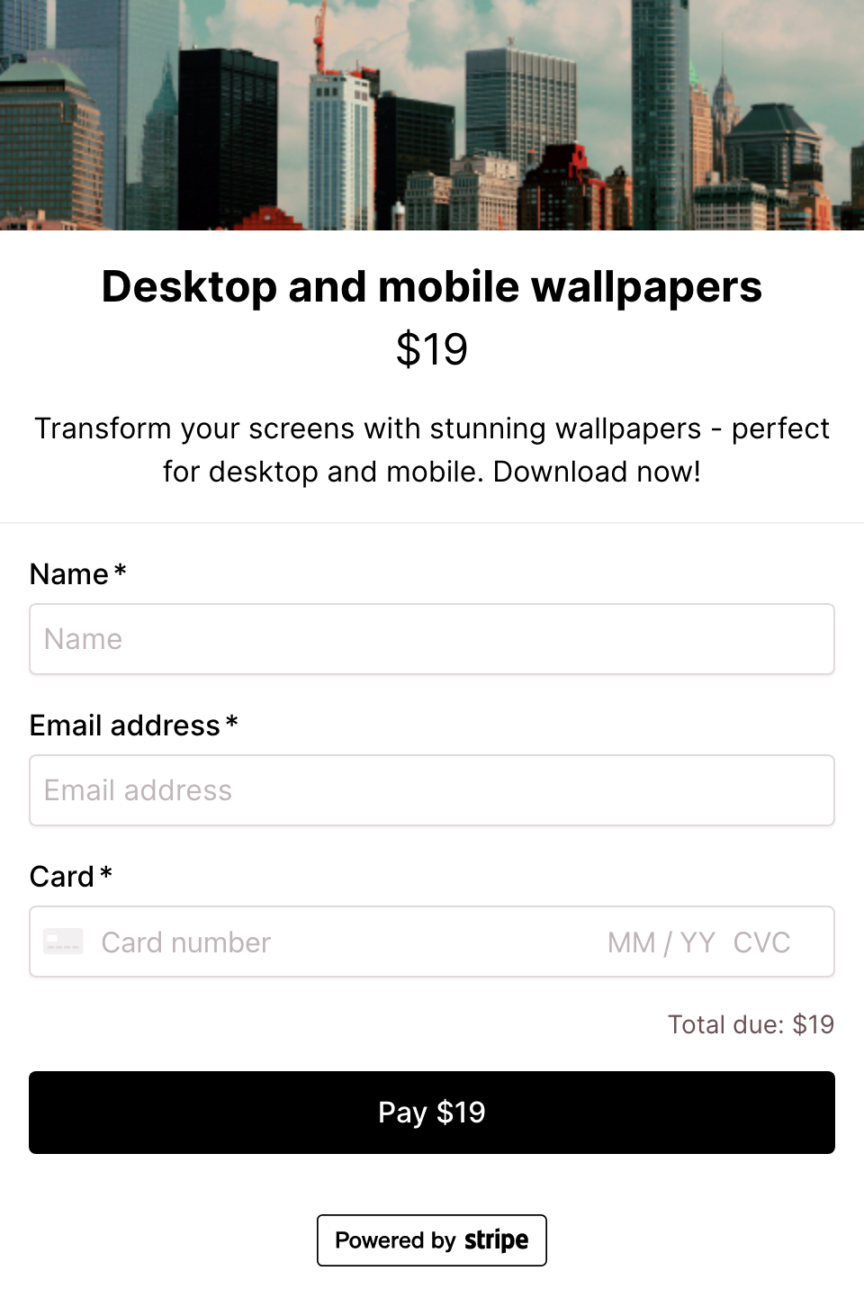 Desktop and mobile wallpapers checkout form