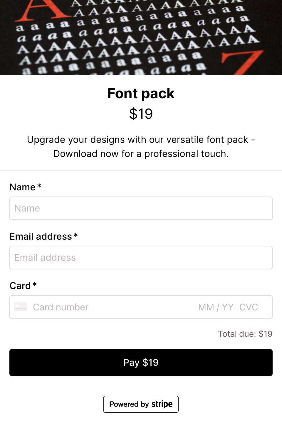 Font packs checkout form
