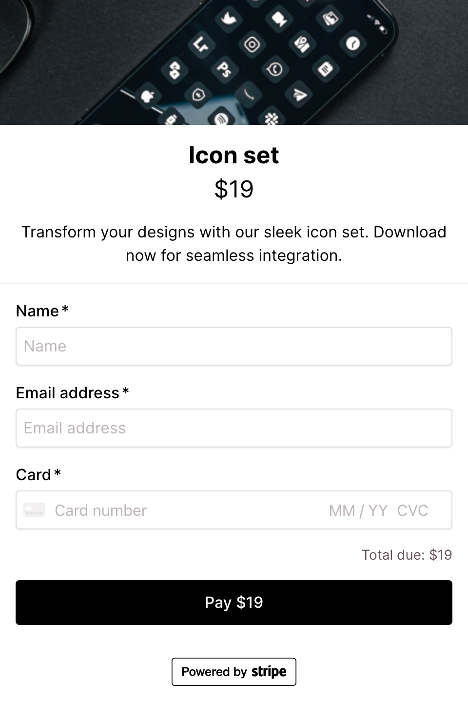 Icon set checkout form