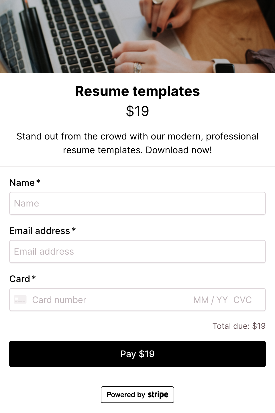Resume templates checkout form