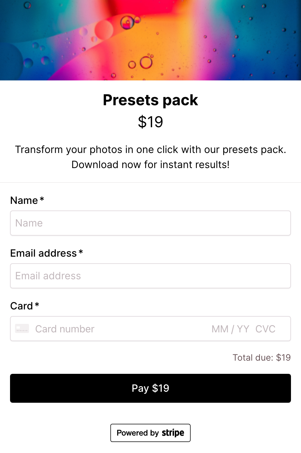 Preset packs checkout form