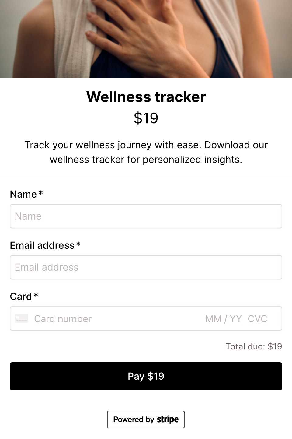 Wellness trackers checkout form 