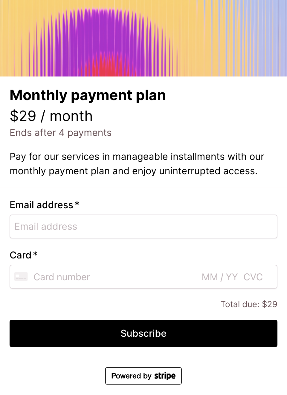 Monthly payment plan checkout form