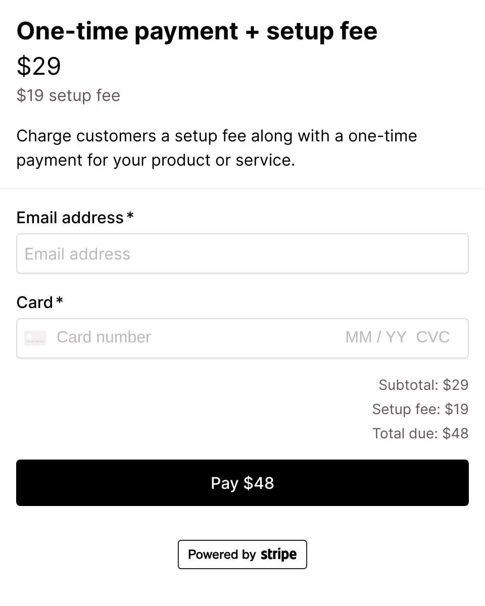 One-time payment with setup fee checkout form