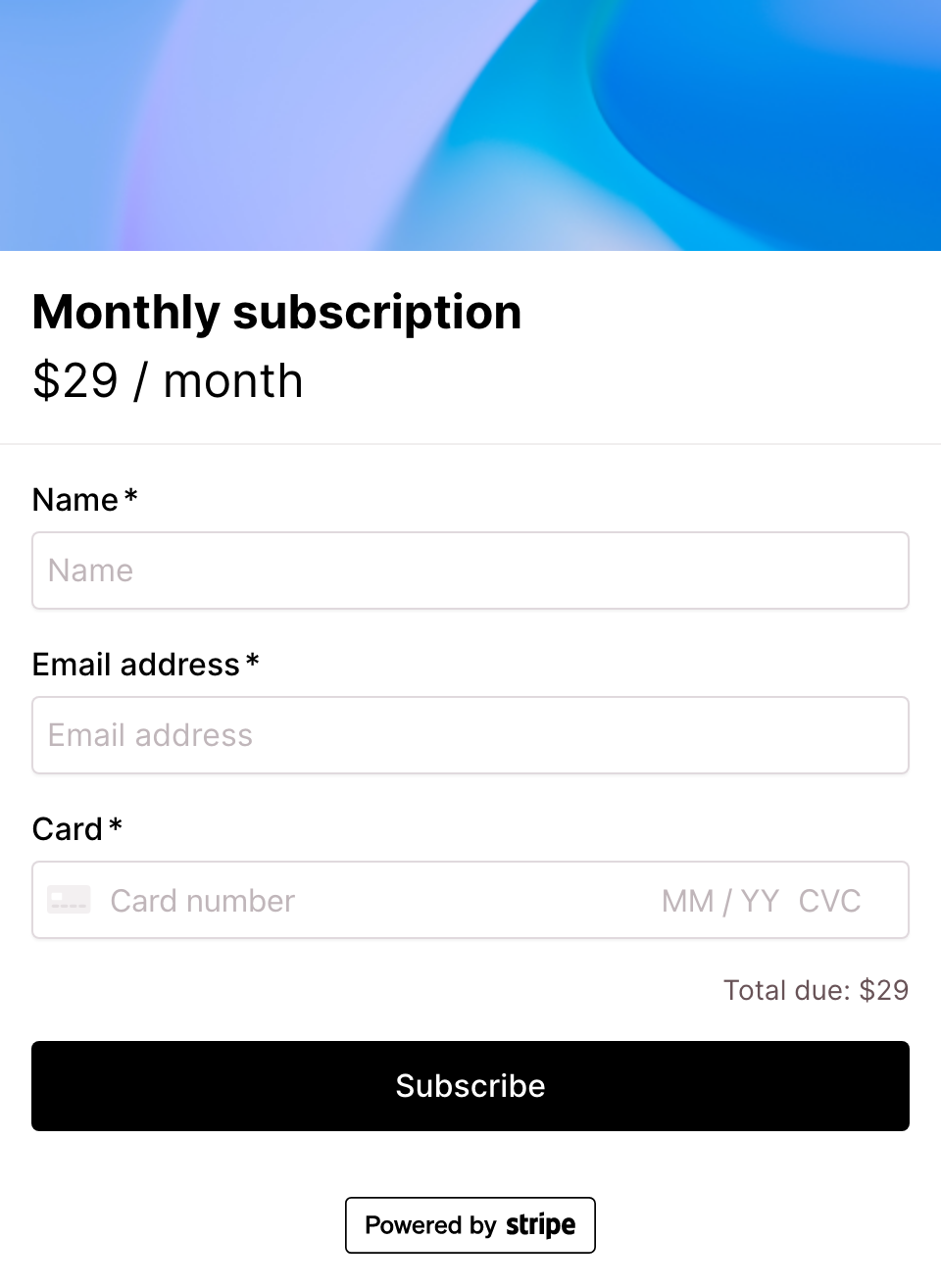 Monthly subscription checkout form