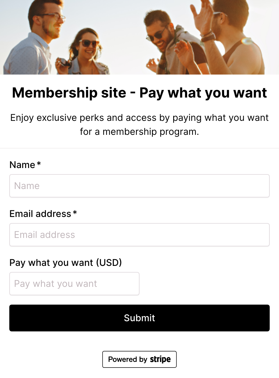 Membership site pay what you want checkout form
